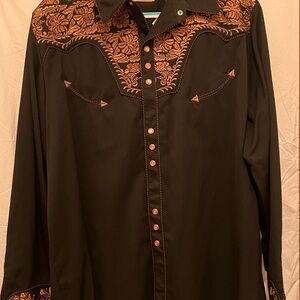 Scully Black Shirt with Copper Embroidery